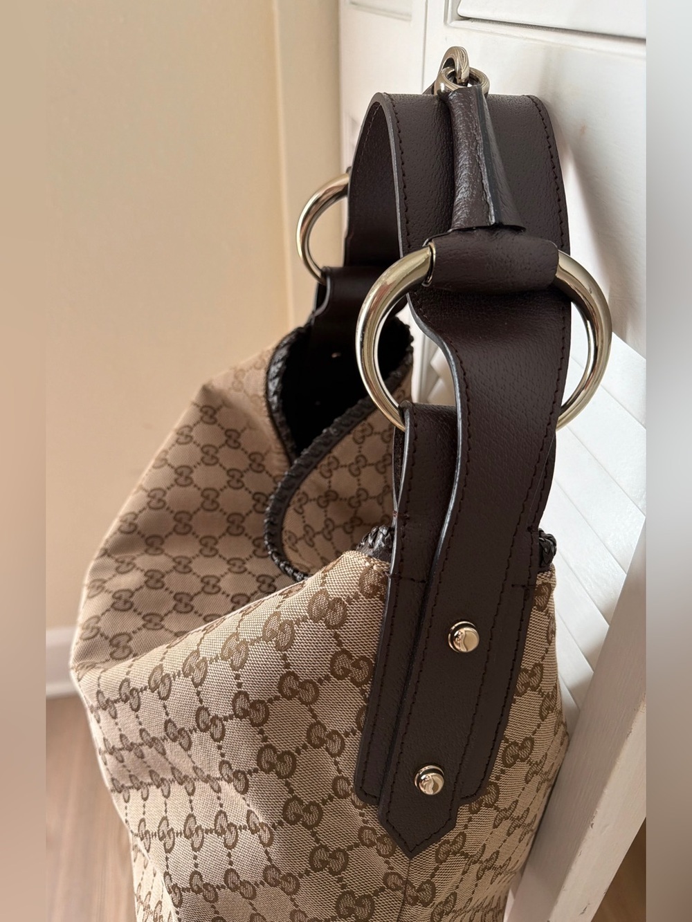 ICONIC VTG GUCCI Large GG Canvas Horsebit Hobo Bag w Leather Trim - EVC w Duster - Picture 5 of 16